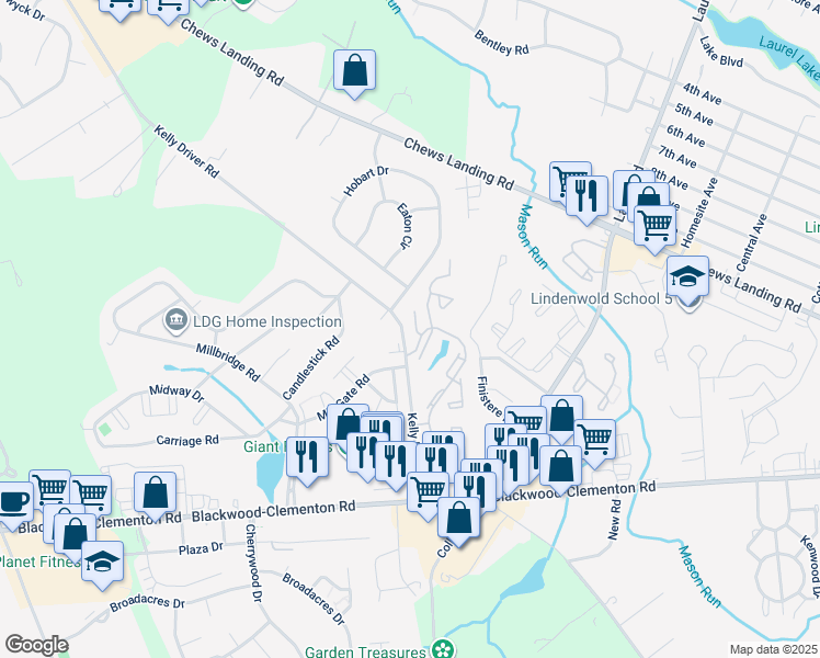 map of restaurants, bars, coffee shops, grocery stores, and more near 410 La Cascata in Clementon