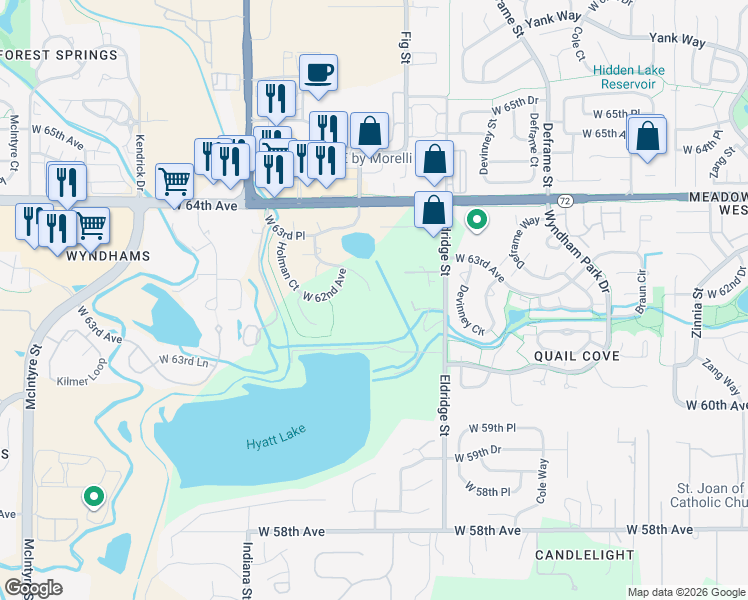 map of restaurants, bars, coffee shops, grocery stores, and more near 6177 Holman Street in Arvada