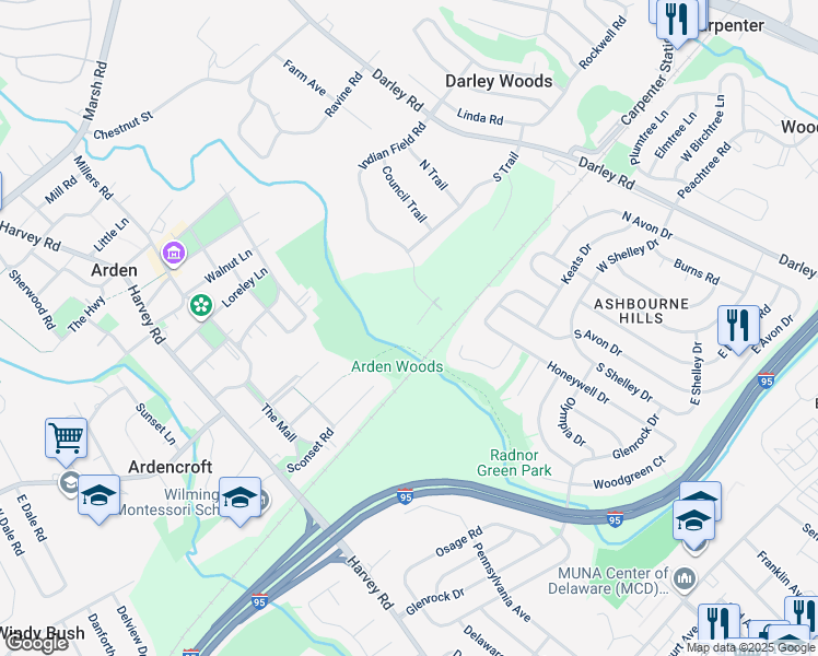 map of restaurants, bars, coffee shops, grocery stores, and more near 69 Indian Field Road in Wilmington