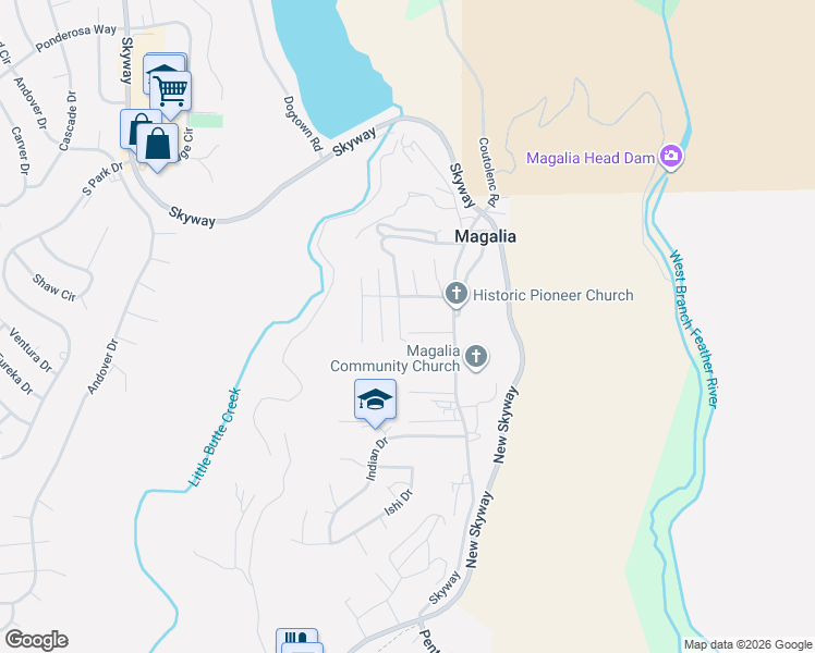 map of restaurants, bars, coffee shops, grocery stores, and more near 6759 Magalia Cemetery Road in Magalia