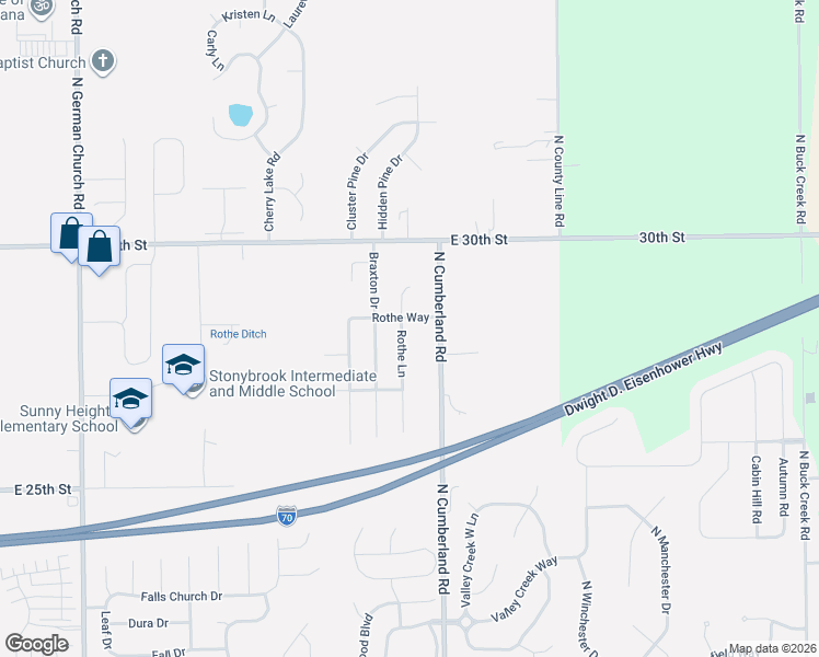 map of restaurants, bars, coffee shops, grocery stores, and more near 2839 Rothe Lane in Indianapolis