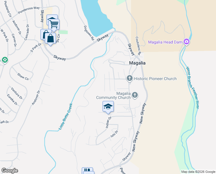 map of restaurants, bars, coffee shops, grocery stores, and more near 6731 Magalia Cemetery Road in Magalia
