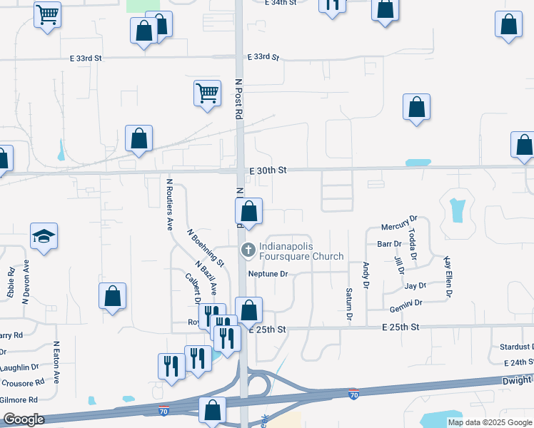 map of restaurants, bars, coffee shops, grocery stores, and more near 9117 Briergate Court in Indianapolis