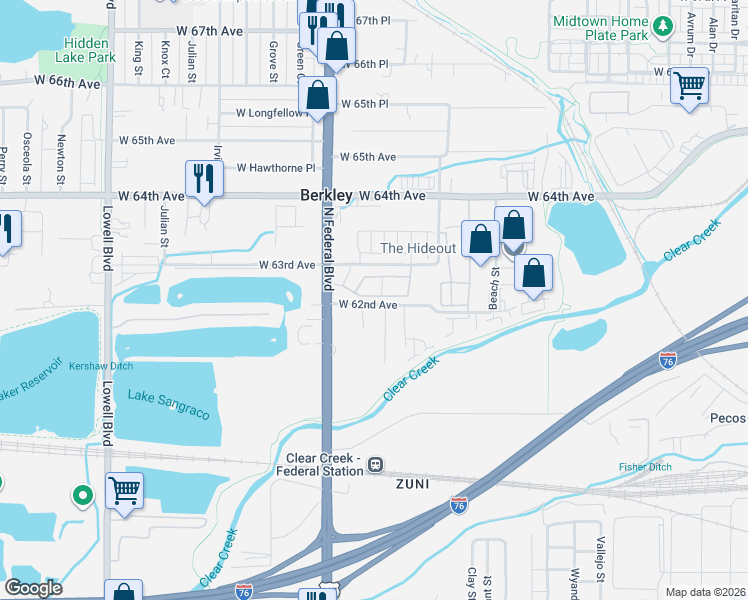 map of restaurants, bars, coffee shops, grocery stores, and more near 54 Decatur Place in Denver