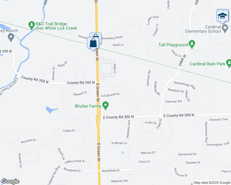 map of restaurants, bars, coffee shops, grocery stores, and more near 7130 LaCabreah Drive in Brownsburg