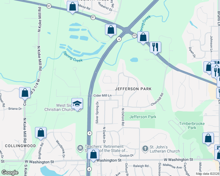 map of restaurants, bars, coffee shops, grocery stores, and more near 802-898 Wood Pointe Drive in Springfield