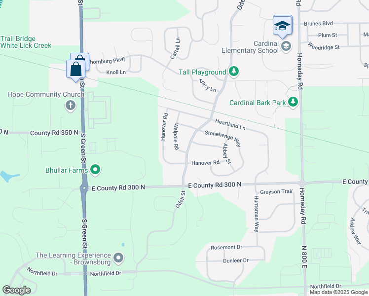 map of restaurants, bars, coffee shops, grocery stores, and more near 2293 Walpole Road in Brownsburg