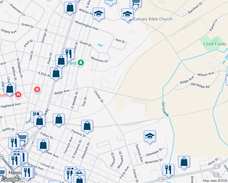map of restaurants, bars, coffee shops, grocery stores, and more near 694 Cypress Drive in Hanover
