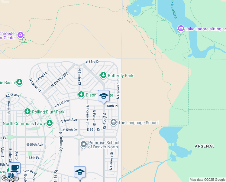 map of restaurants, bars, coffee shops, grocery stores, and more near East 64th Avenue in Denver
