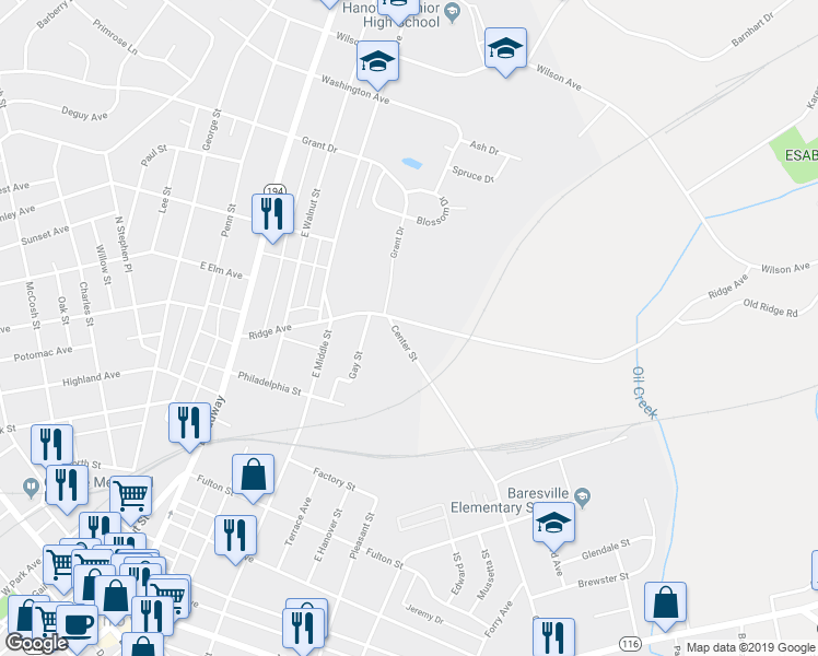 map of restaurants, bars, coffee shops, grocery stores, and more near 429 Ridge Avenue in Hanover