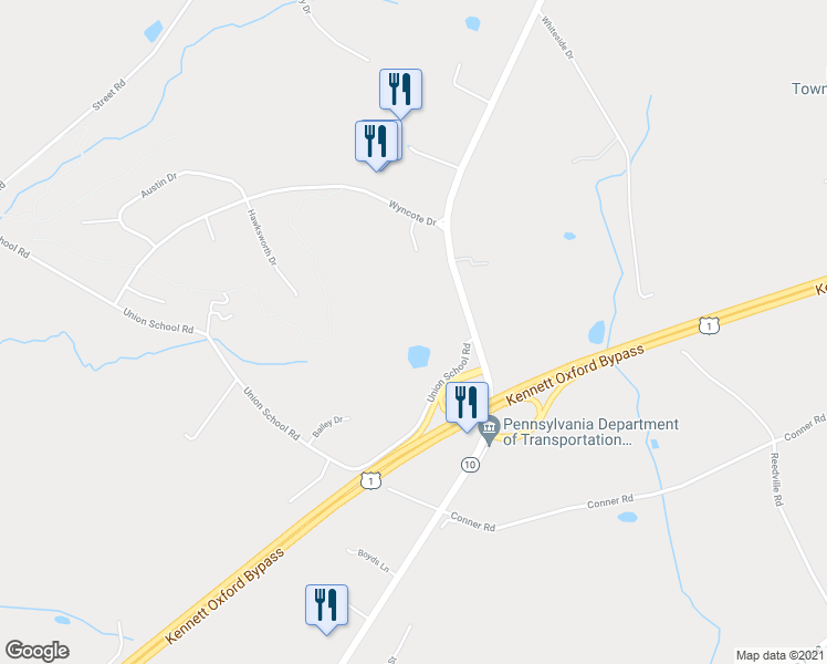 map of restaurants, bars, coffee shops, grocery stores, and more near 401 Limestone Road in Oxford