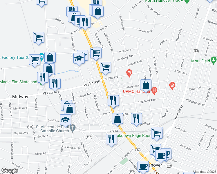 map of restaurants, bars, coffee shops, grocery stores, and more near 609 Carlisle Street in Hanover