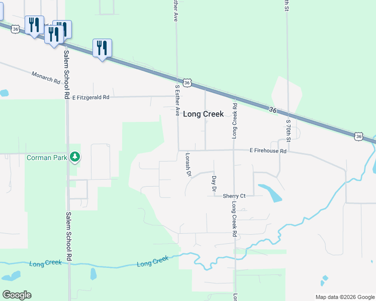 map of restaurants, bars, coffee shops, grocery stores, and more near Lorash Drive in Long Creek