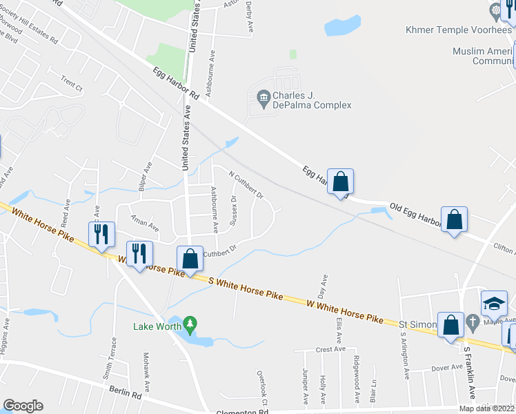 map of restaurants, bars, coffee shops, grocery stores, and more near 211 Chatham Drive in Lindenwold