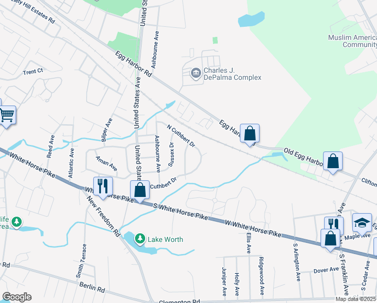 map of restaurants, bars, coffee shops, grocery stores, and more near 211 Chatham Drive in Lindenwold