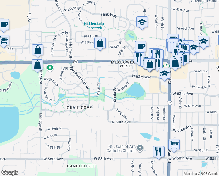 map of restaurants, bars, coffee shops, grocery stores, and more near 6233 Alkire Court in Arvada