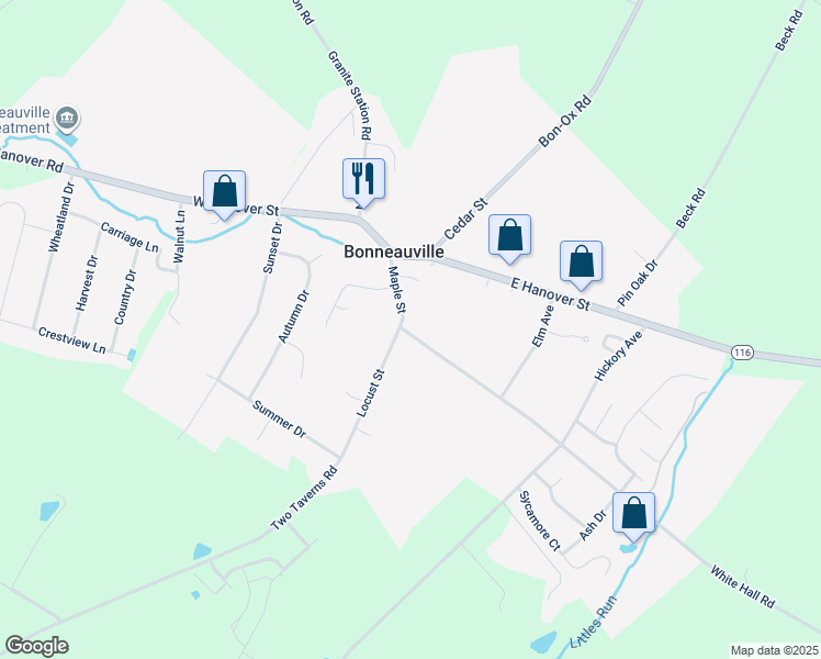 map of restaurants, bars, coffee shops, grocery stores, and more near 27 Maple Street in Gettysburg