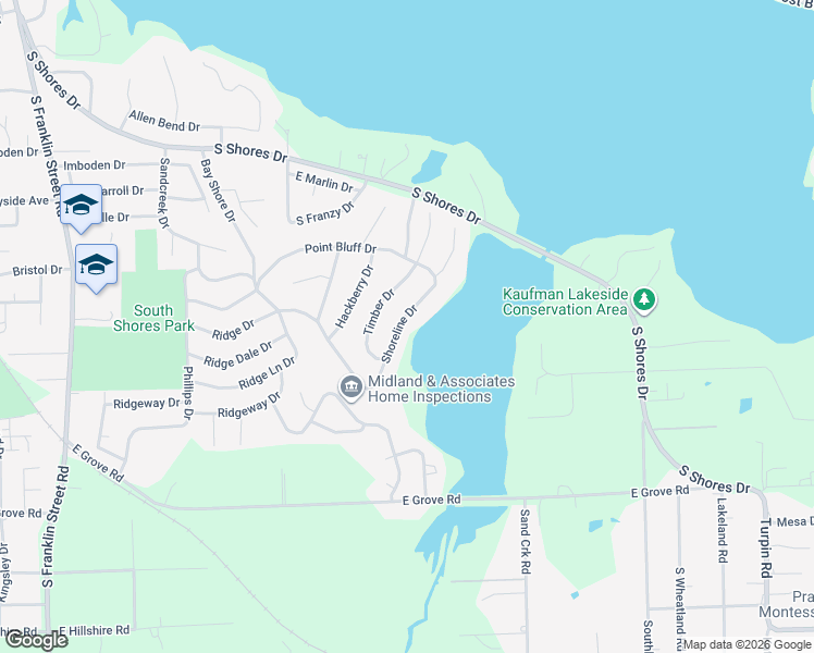 map of restaurants, bars, coffee shops, grocery stores, and more near 455 Shoreline Drive in Decatur