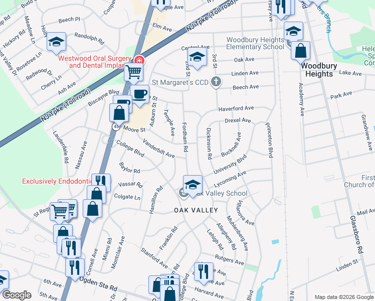 map of restaurants, bars, coffee shops, grocery stores, and more near 450 Westminster Road in Wenonah