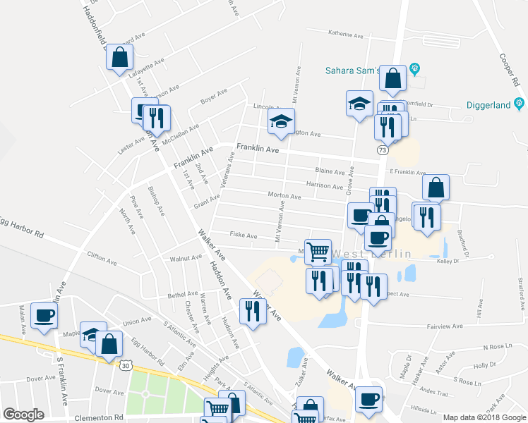map of restaurants, bars, coffee shops, grocery stores, and more near 334 Cleveland Avenue in Berlin Township