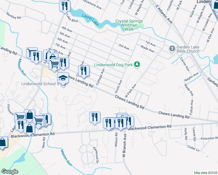 map of restaurants, bars, coffee shops, grocery stores, and more near 329 10th Avenue in Lindenwold
