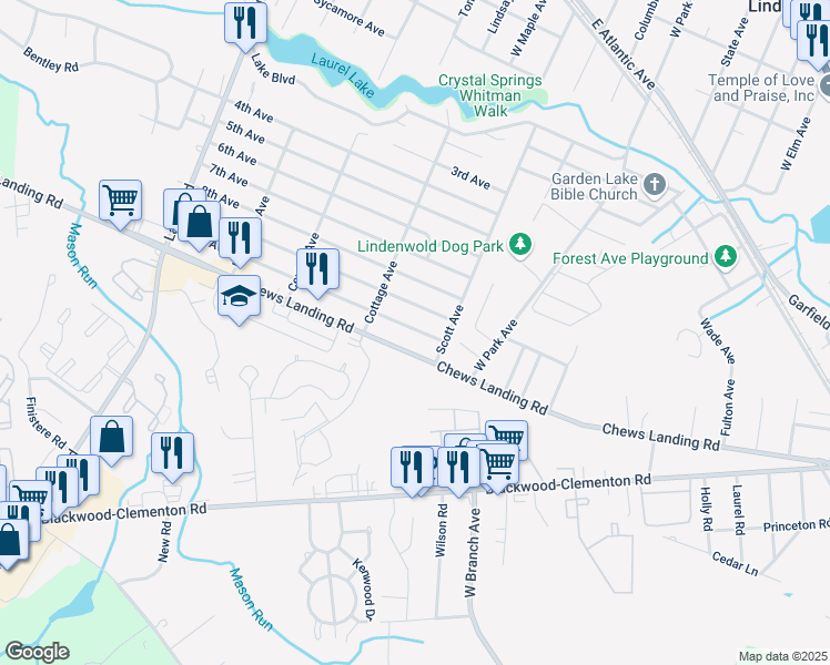 map of restaurants, bars, coffee shops, grocery stores, and more near 329 10th Avenue in Lindenwold