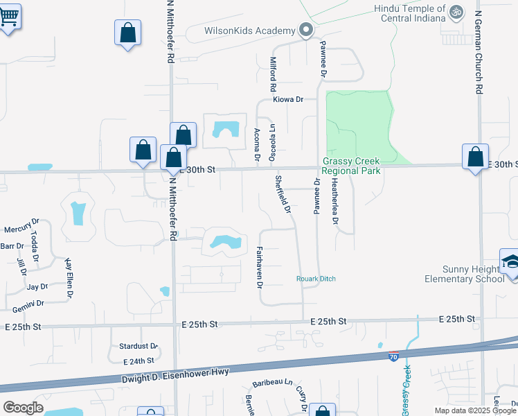 map of restaurants, bars, coffee shops, grocery stores, and more near 2840 Rouark Circle in Indianapolis