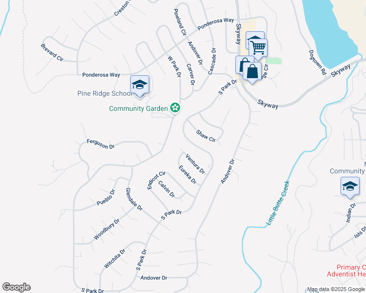 map of restaurants, bars, coffee shops, grocery stores, and more near 6407 Ventura Drive in Magalia