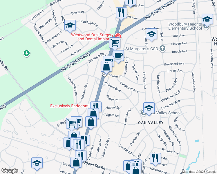 map of restaurants, bars, coffee shops, grocery stores, and more near 412 College Boulevard in Wenonah