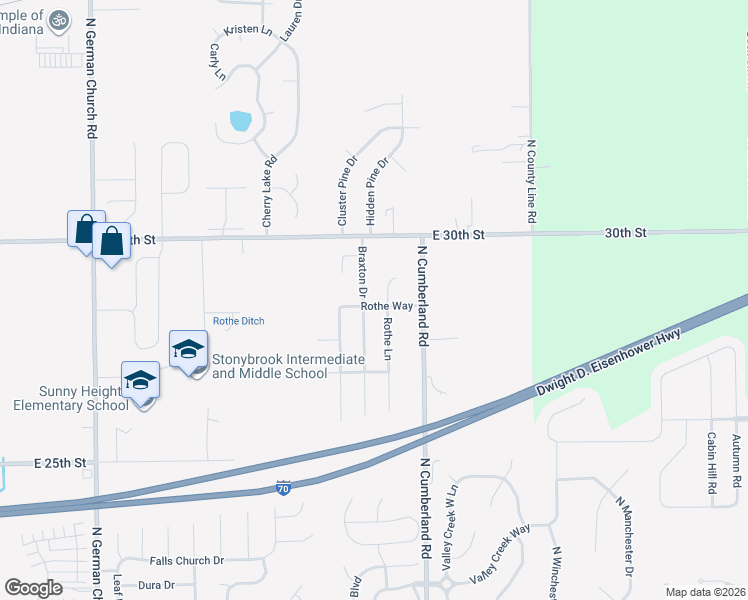 map of restaurants, bars, coffee shops, grocery stores, and more near 2839 Rothe Lane in Indianapolis