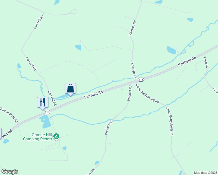 map of restaurants, bars, coffee shops, grocery stores, and more near 3095 Fairfield Road in Gettysburg