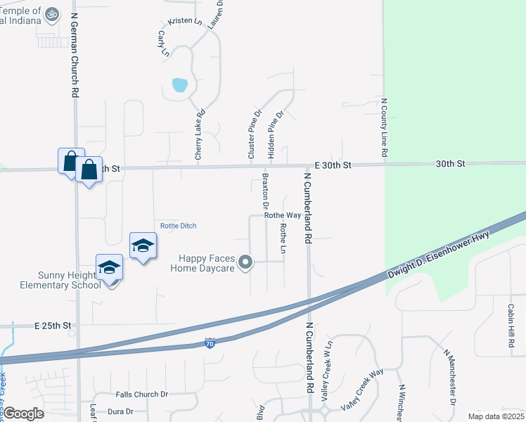 map of restaurants, bars, coffee shops, grocery stores, and more near 11602 Rothe Way in Indianapolis