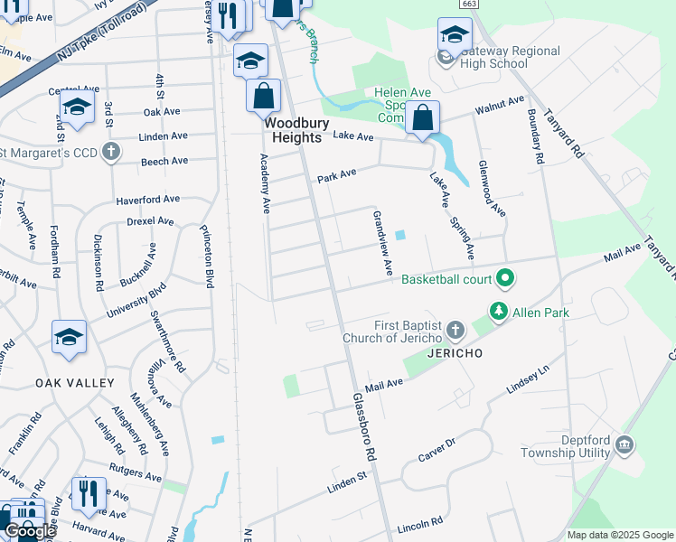 map of restaurants, bars, coffee shops, grocery stores, and more near 1146 Glassboro Road in Woodbury Heights