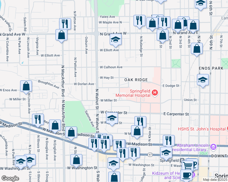 map of restaurants, bars, coffee shops, grocery stores, and more near 514 West Herndon Street in Springfield