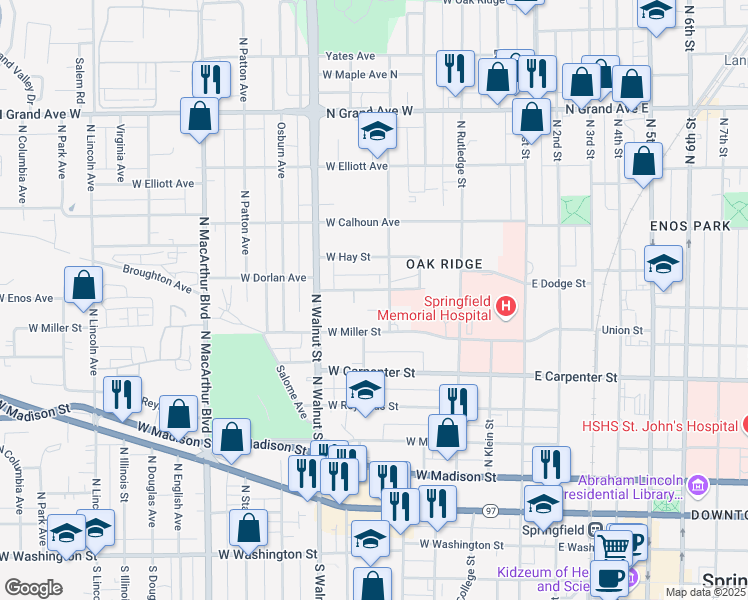 map of restaurants, bars, coffee shops, grocery stores, and more near 514 West Herndon Street in Springfield