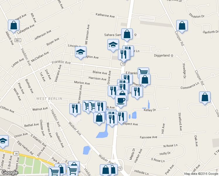 map of restaurants, bars, coffee shops, grocery stores, and more near 392 Morton Avenue in Berlin Township