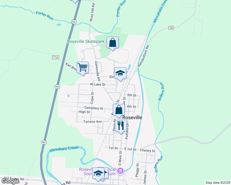 map of restaurants, bars, coffee shops, grocery stores, and more near 66 Stokely Street in Roseville