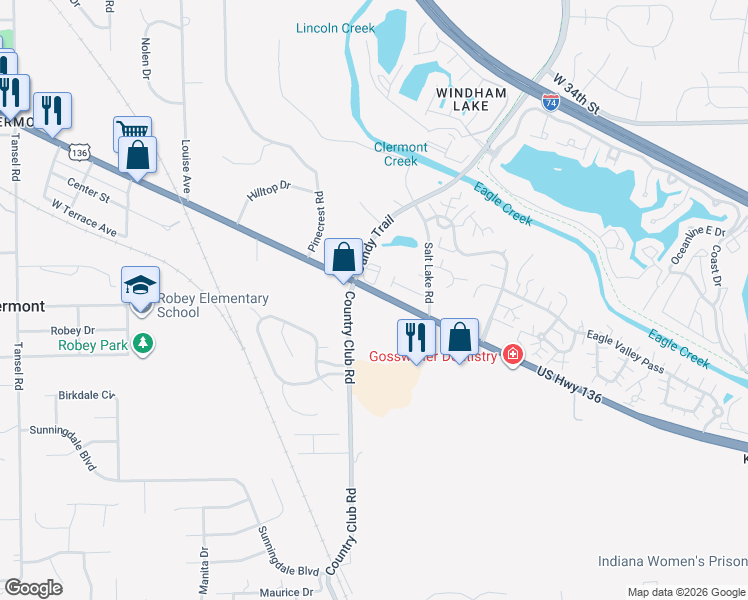 map of restaurants, bars, coffee shops, grocery stores, and more near 8235 Crawfordsville Road in Indianapolis