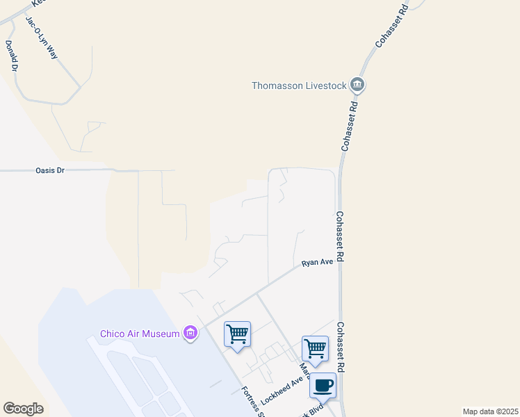 map of restaurants, bars, coffee shops, grocery stores, and more near 101 Skycreek Court in Chico