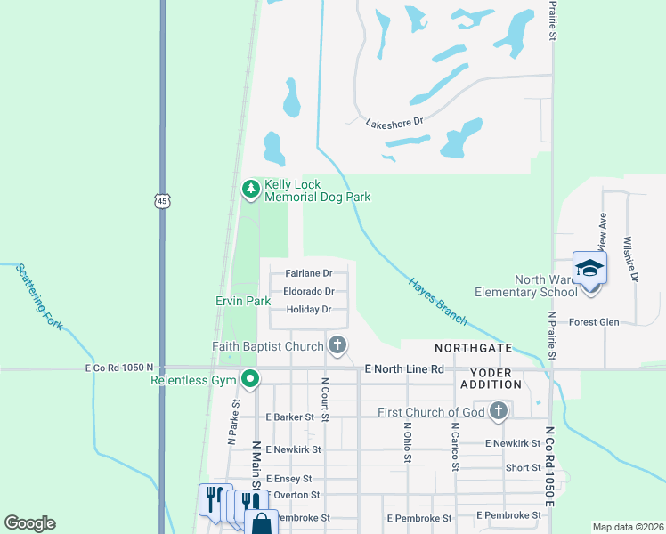map of restaurants, bars, coffee shops, grocery stores, and more near 308 Fairlane Drive in Tuscola