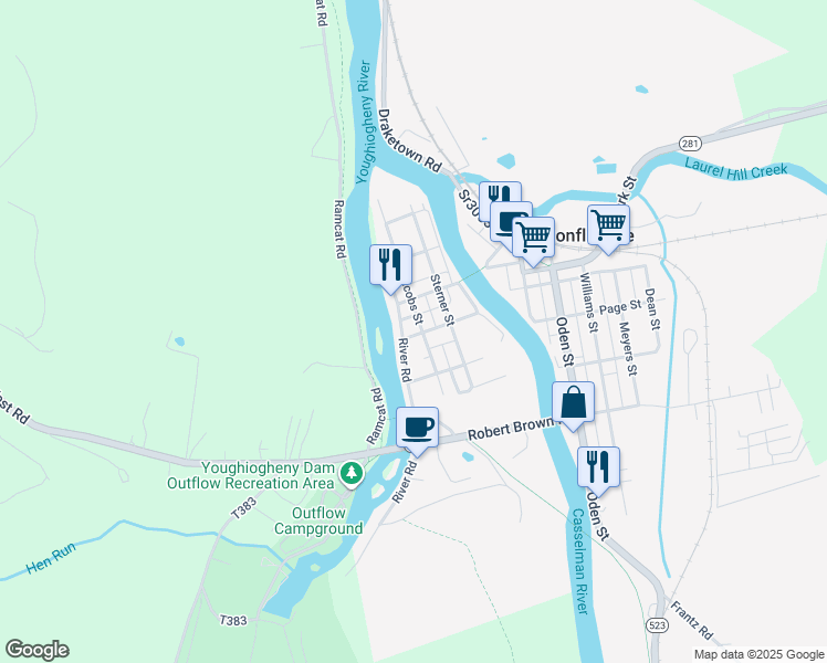 map of restaurants, bars, coffee shops, grocery stores, and more near 524 Jacobs Street in Confluence