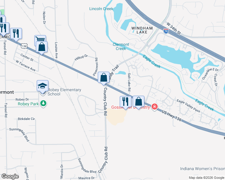 map of restaurants, bars, coffee shops, grocery stores, and more near 8235 Crawfordsville Road in Indianapolis