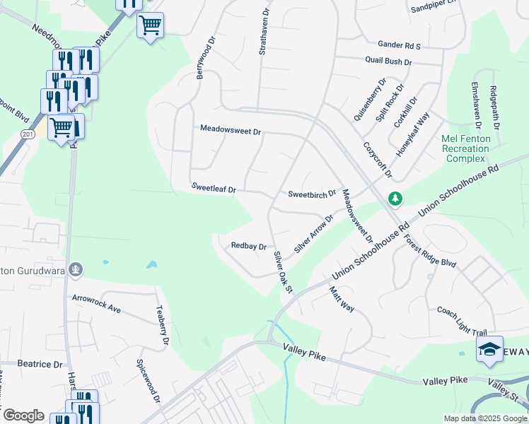 map of restaurants, bars, coffee shops, grocery stores, and more near 3931 Silver Oak Street in Dayton