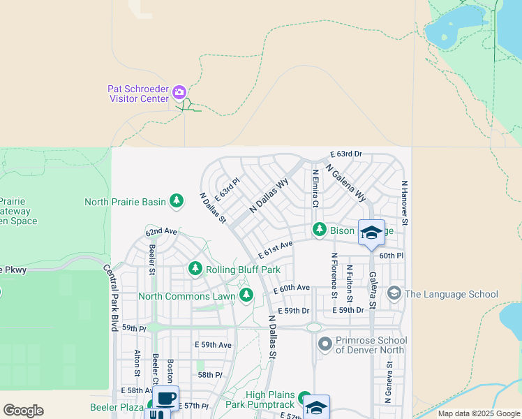 map of restaurants, bars, coffee shops, grocery stores, and more near East 64th Avenue in Denver
