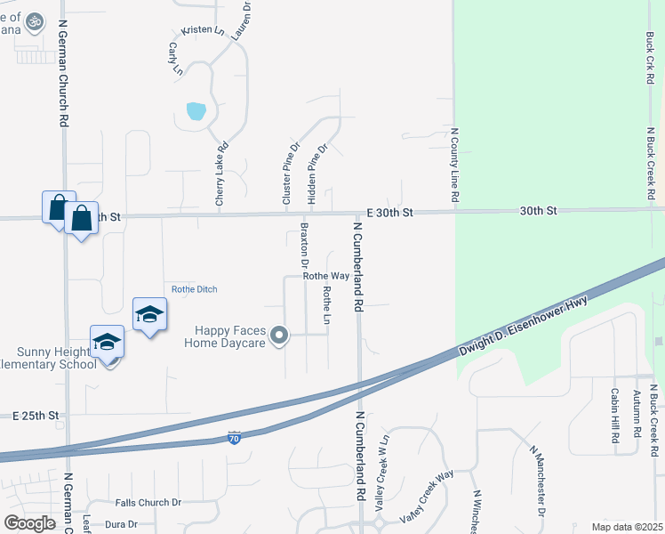 map of restaurants, bars, coffee shops, grocery stores, and more near 2839 Rothe Lane in Indianapolis