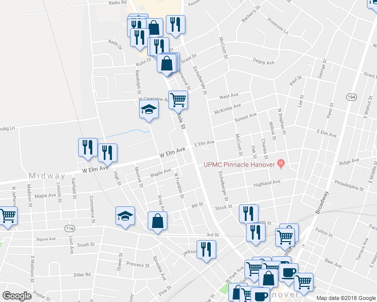 map of restaurants, bars, coffee shops, grocery stores, and more near 630 Carlisle Street in Hanover