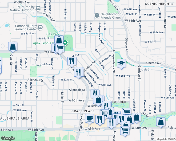 map of restaurants, bars, coffee shops, grocery stores, and more near 6187 Jellison Way in Arvada