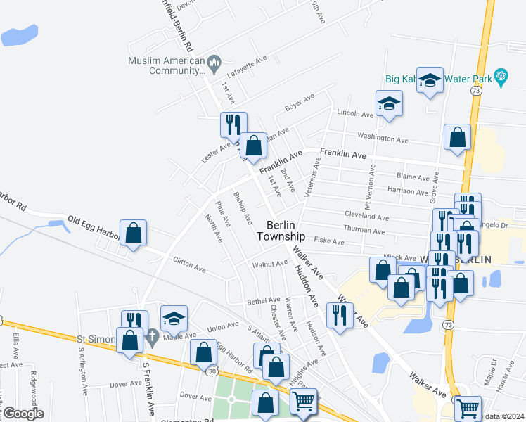 map of restaurants, bars, coffee shops, grocery stores, and more near 177 Haddon Ave in West Berlin
