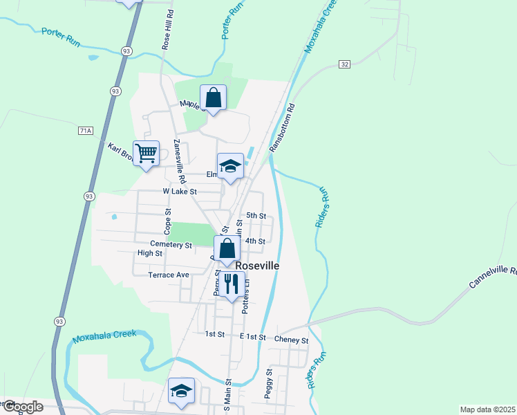 map of restaurants, bars, coffee shops, grocery stores, and more near 305 Washington Street in Roseville