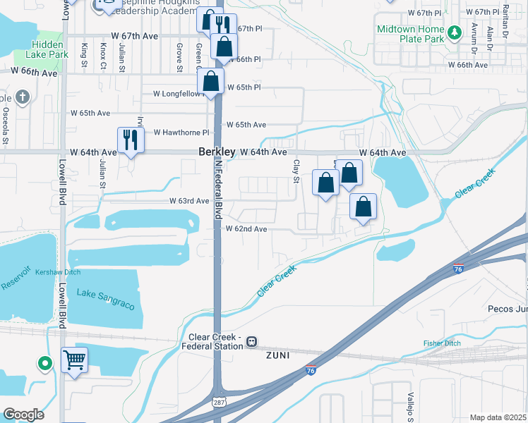 map of restaurants, bars, coffee shops, grocery stores, and more near 74 Decatur Place in Denver